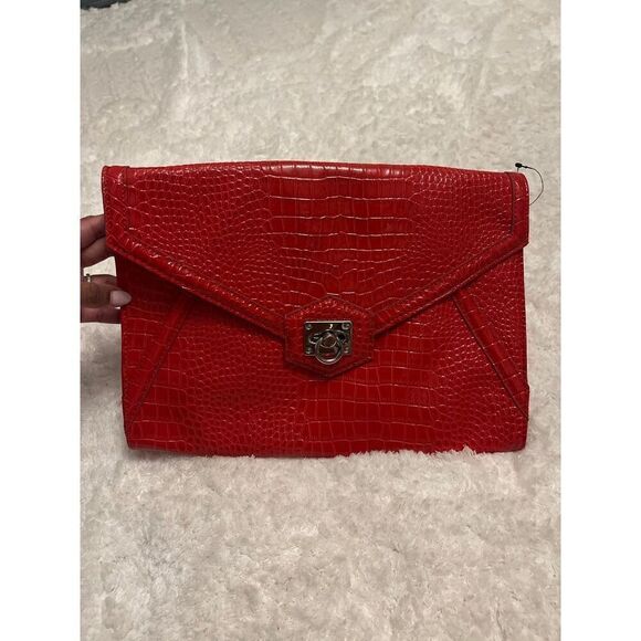 NWT WHBM Red Croc Large Envelope Bag Crossbody - Picture 1 of 4